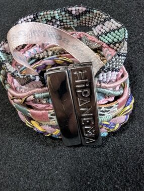 Hipanema Bracelet Multi-Strand Beaded Magnet Cuff Pinks & Turquoise  7”